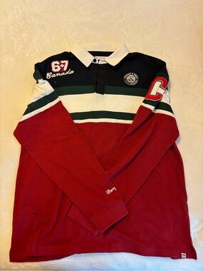 Classic Striped Rugby Polo Shirt - Red/Black/White